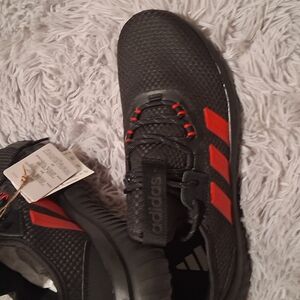 Adidas Men's Black Sneakers with Red Stripes